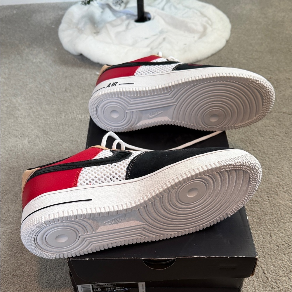 Nike Air Force 1 Low ‘07 LV8 Red Black Tan Sneakers - Picture 5 of 5